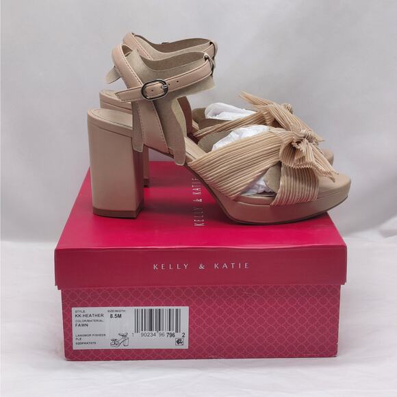 Kelly & Katie Heather Pleated Bow Platform Block Heel Sandals 8.5M Chunky Shoes - Picture 1 of 12